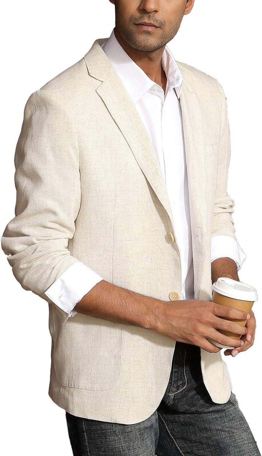 Men’s Slim Fit Lightweight Linen Jacket Tailored Blazer Sport Coat